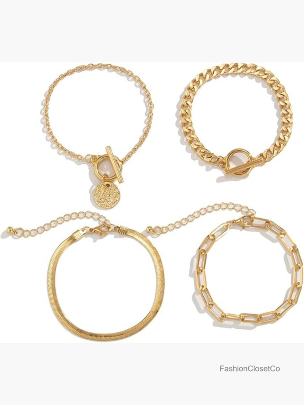 Stackable Paperclip Snake Bone Chain Bracelets Set Gold Vintage